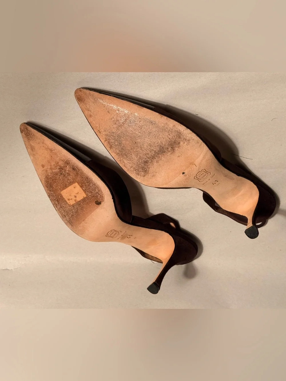 Manolo Blahnik Brown Leather & Suede Slingback Heels | EU 41 / US 10–10.5